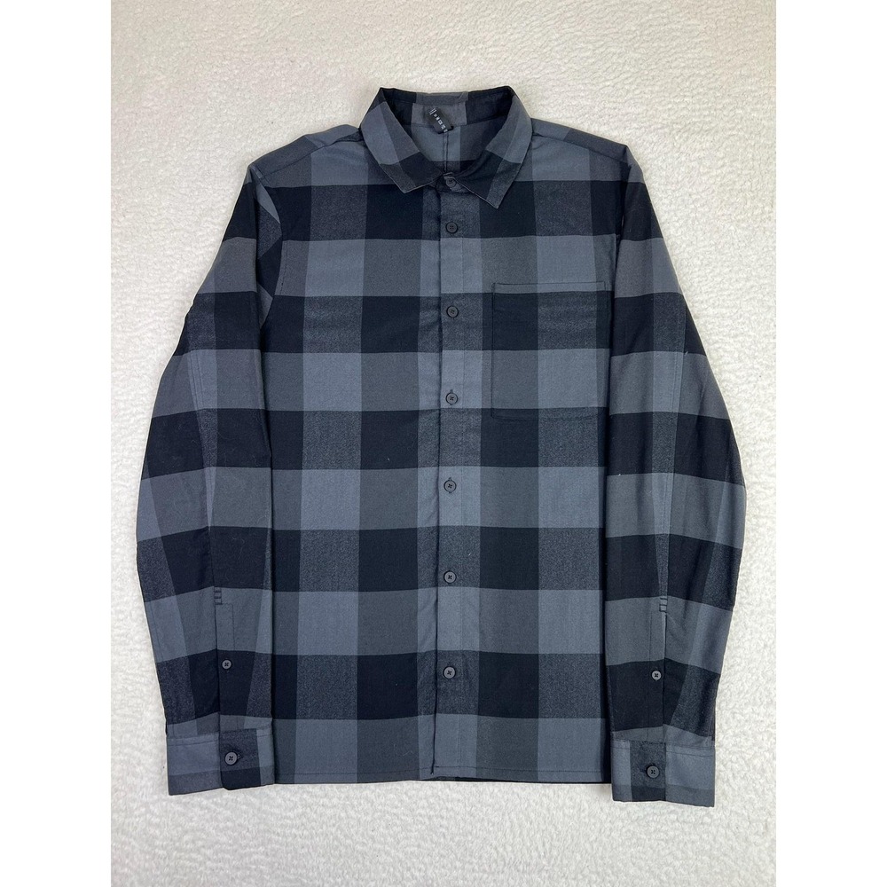 lululemon athletica Men's Black and Gray Plaid Button-Down Shirt - Medium